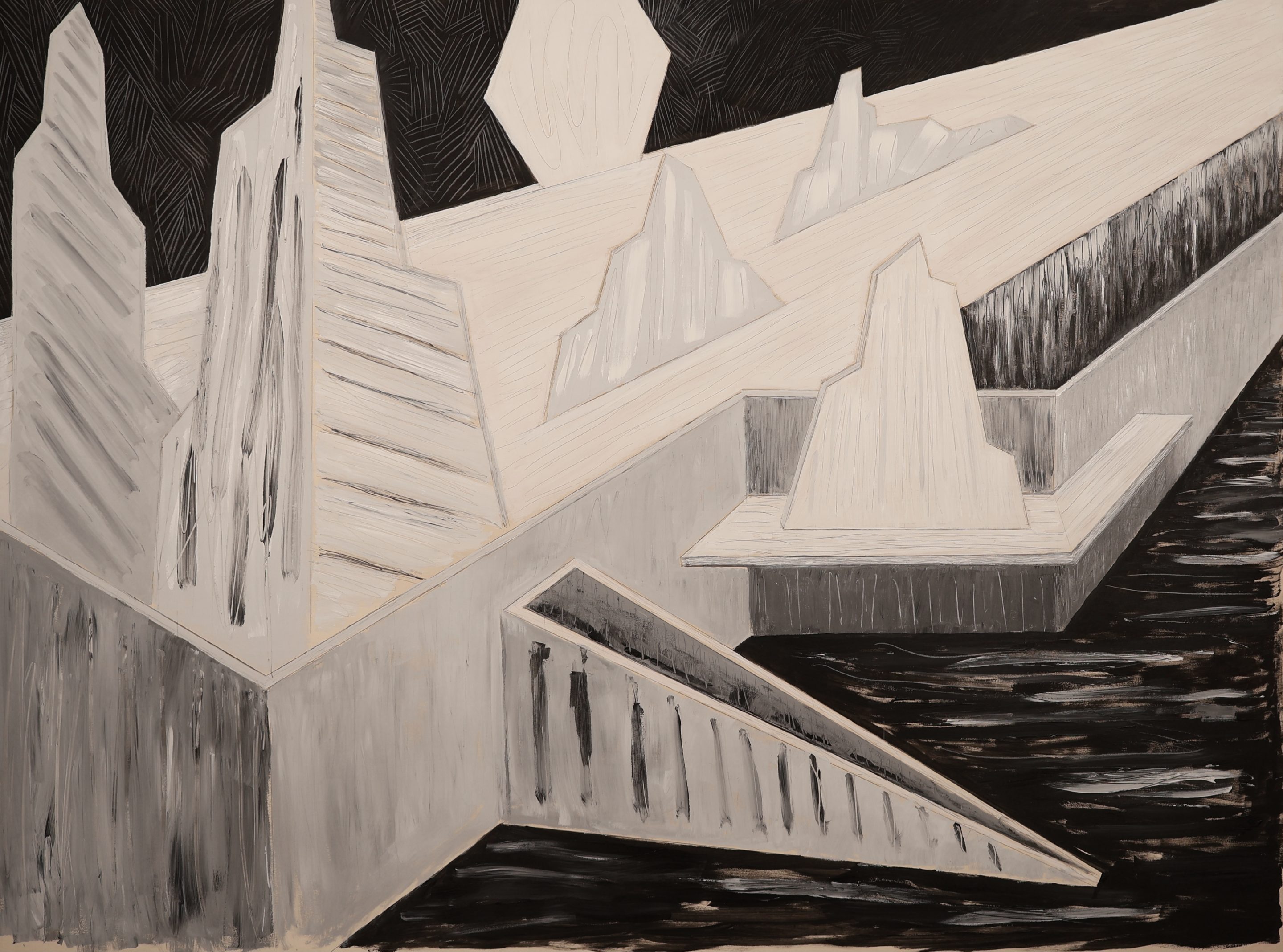 Umana Assenza n.3, 2019/2021, cm 185x250, acrilico, carbone e matita su tavola